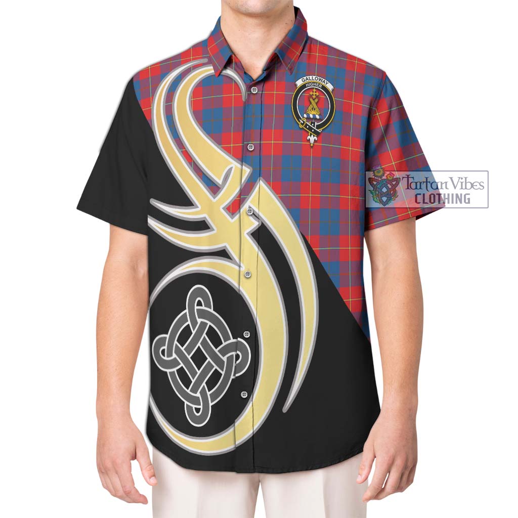 Galloway Red Tartan Short Sleeve Button Shirt with Family Crest and Celtic Symbol Style Kid - Tartan Vibes Clothing