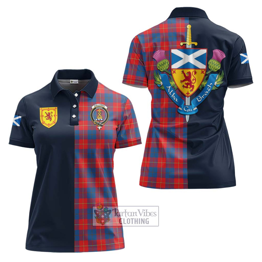 Tartan Vibes Clothing Galloway Red Tartan Women's Polo Shirt with Scottish Lion Royal Arm Half Style