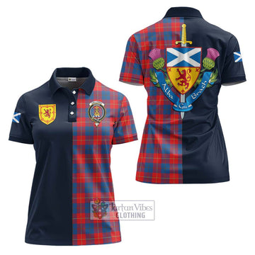 Galloway Red Tartan Women's Polo Shirt Alba with Scottish Lion Royal Arm Half Style