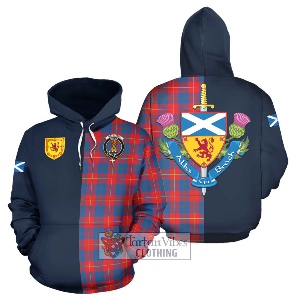 Tartan Vibes Clothing Galloway Red Tartan Hoodie with Scottish Lion Royal Arm Half Style