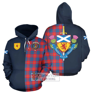 Galloway Red Tartan Hoodie Alba with Scottish Lion Royal Arm Half Style