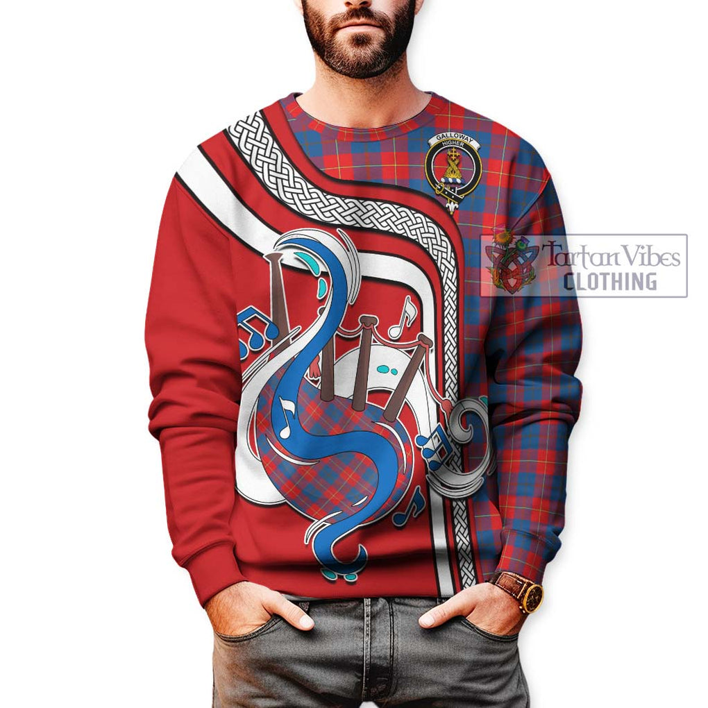 Galloway Red Tartan Sweatshirt with Epic Bagpipe Style Unisex - Tartanvibesclothing Shop