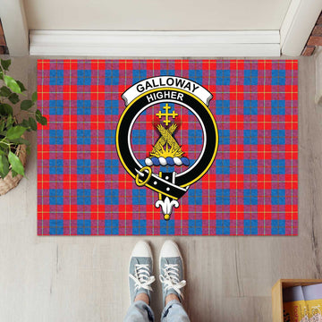 Galloway Red Tartan Door Mat with Family Crest