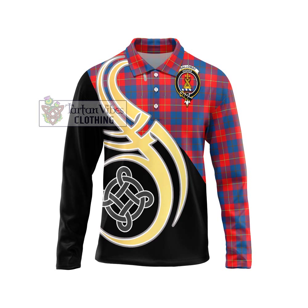 Galloway Red Tartan Long Sleeve Polo Shirt with Family Crest and Celtic Symbol Style Unisex - Tartan Vibes Clothing