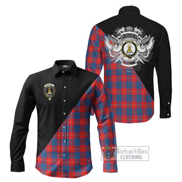 Galloway Red Tartan Long Sleeve Button Shirt with Family Crest and Military Logo Style