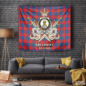 Galloway Red Tartan Tapestry with Clan Crest and the Golden Sword of Courageous Legacy