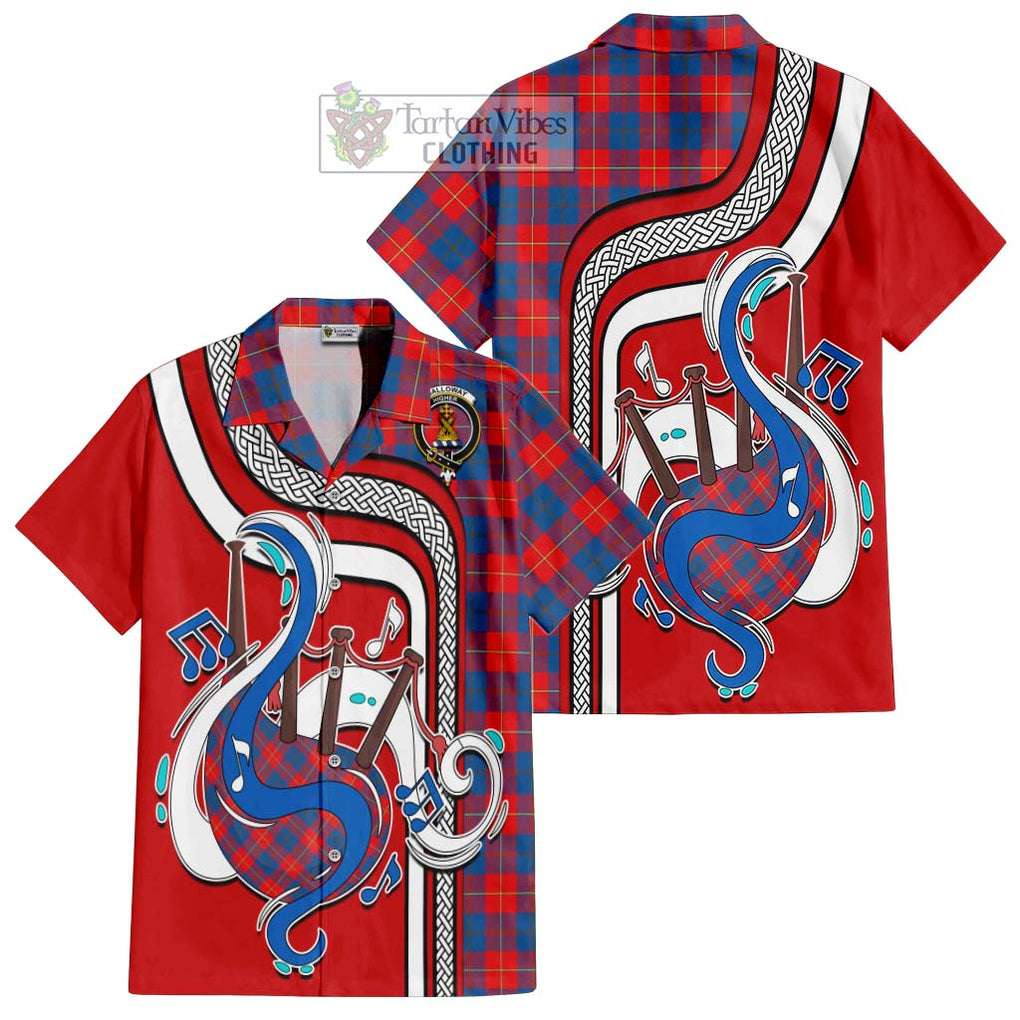 Galloway Red Tartan Short Sleeve Button Shirt with Epic Bagpipe Style Kid - Tartanvibesclothing Shop