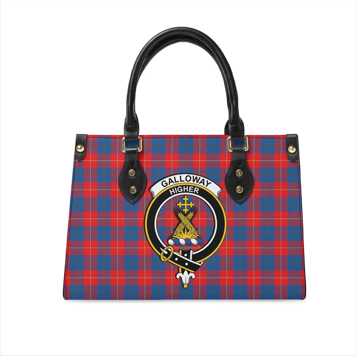 galloway-red-tartan-leather-bag-with-family-crest