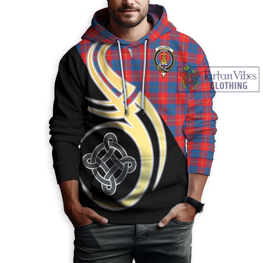 Galloway Red Tartan Hoodie with Family Crest and Celtic Symbol Style Zip Hoodie - Tartan Vibes Clothing