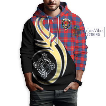 Galloway Red Tartan Hoodie with Family Crest and Celtic Symbol Style