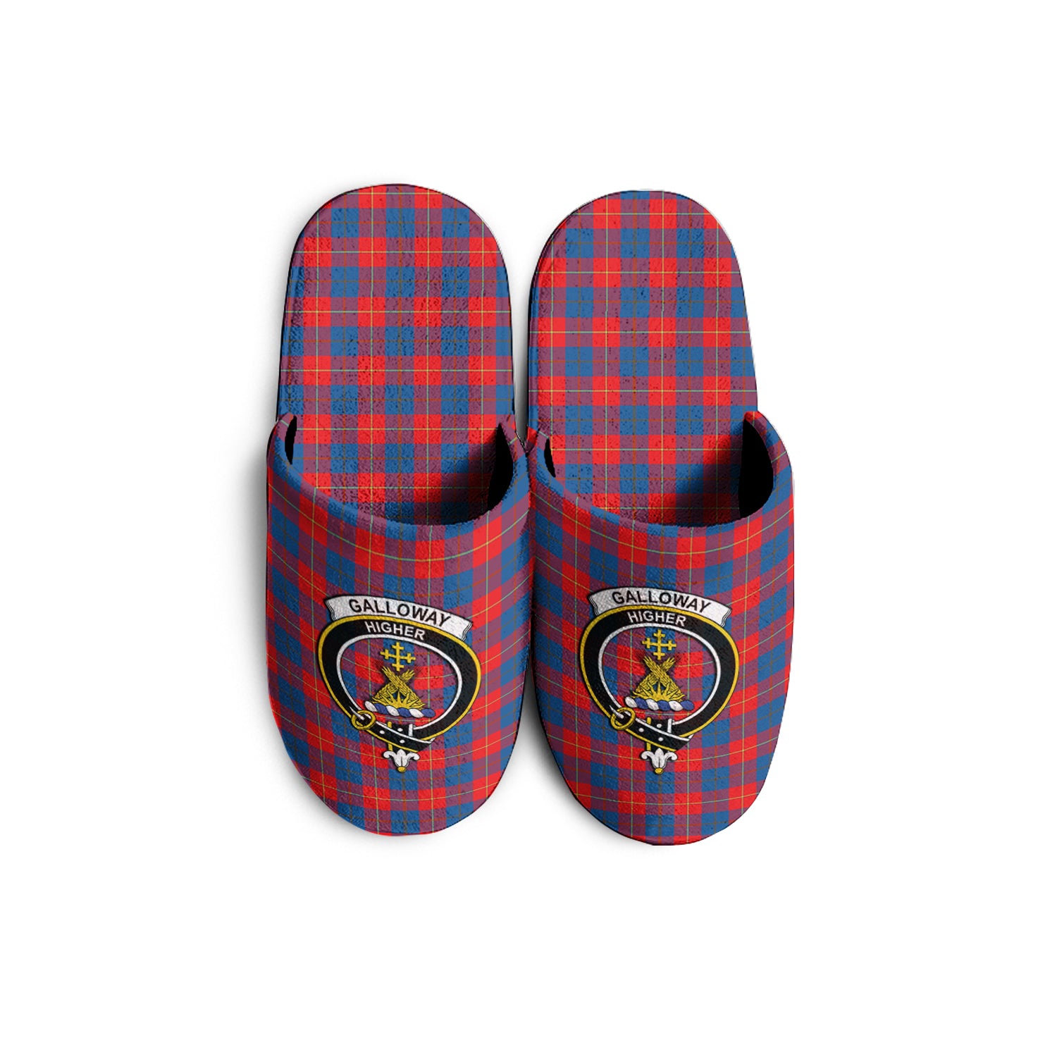 Galloway Red Tartan Home Slippers with Family Crest - Tartanvibesclothing