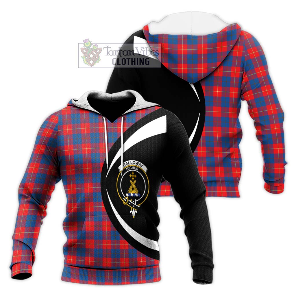 Galloway Red Tartan Knitted Hoodie with Family Crest Circle Style Unisex Knitted Pullover Hoodie - Tartan Vibes Clothing