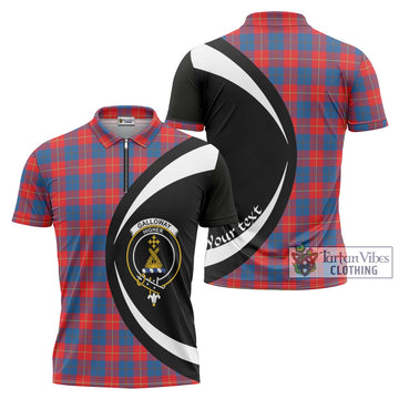 Galloway Red Tartan Zipper Polo Shirt with Family Crest Circle Style