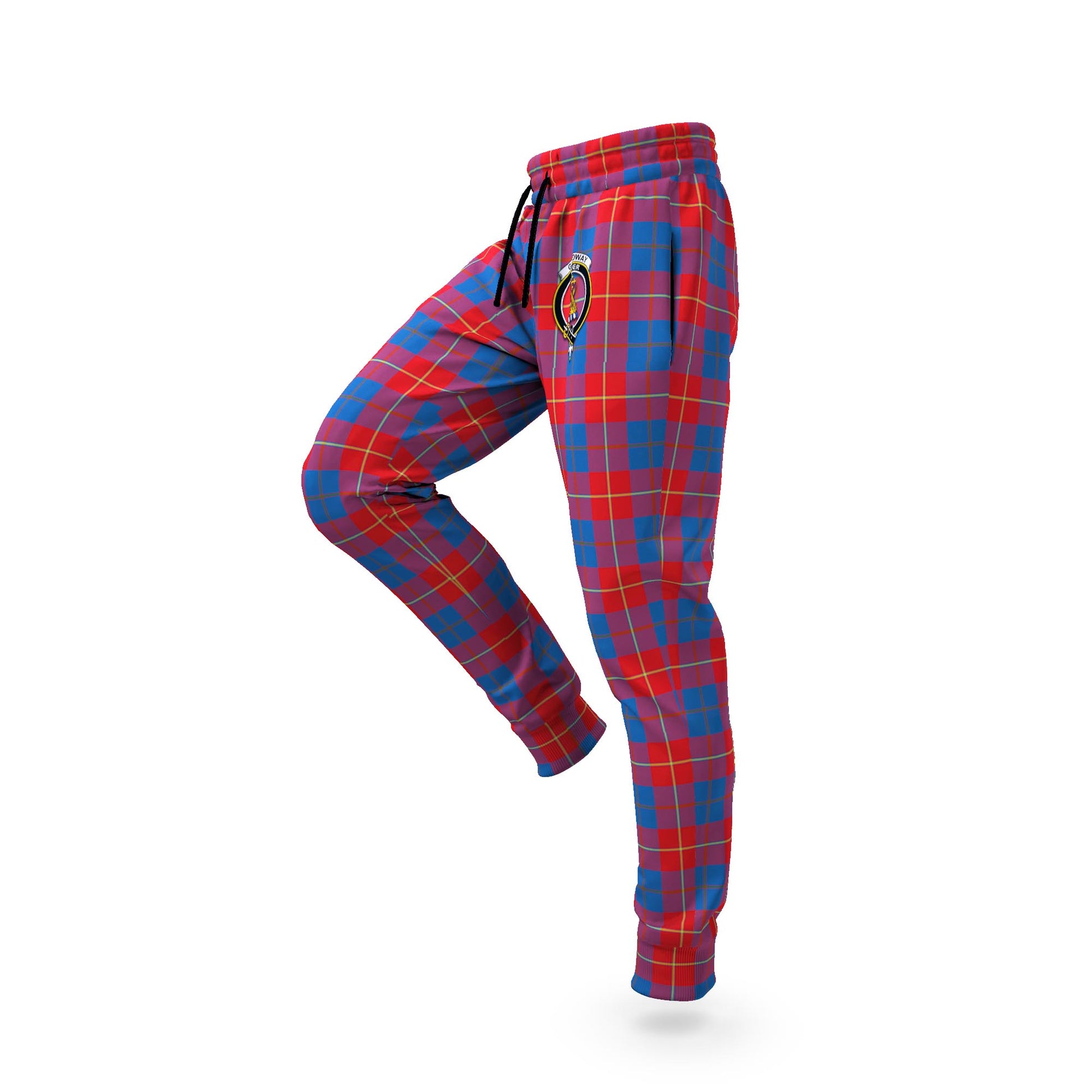 Galloway Red Tartan Joggers Pants with Family Crest S - Tartanvibesclothing