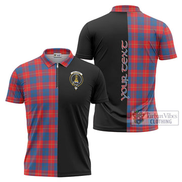 Galloway Red Tartan Zipper Polo Shirt with Family Crest and Half Of Me Style