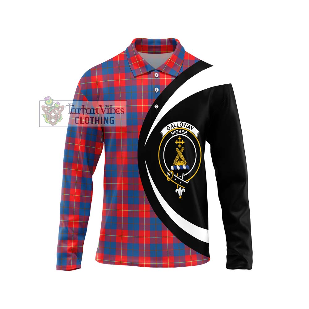 Galloway Red Tartan Long Sleeve Polo Shirt with Family Crest Circle Style Unisex - Tartan Vibes Clothing