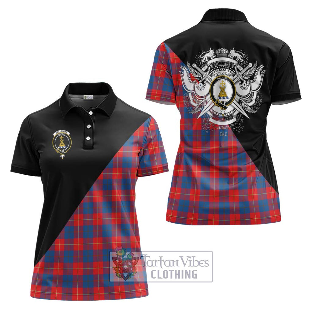 Galloway Red Tartan Women's Polo Shirt with Family Crest and Military Logo Style Women - Tartanvibesclothing Shop