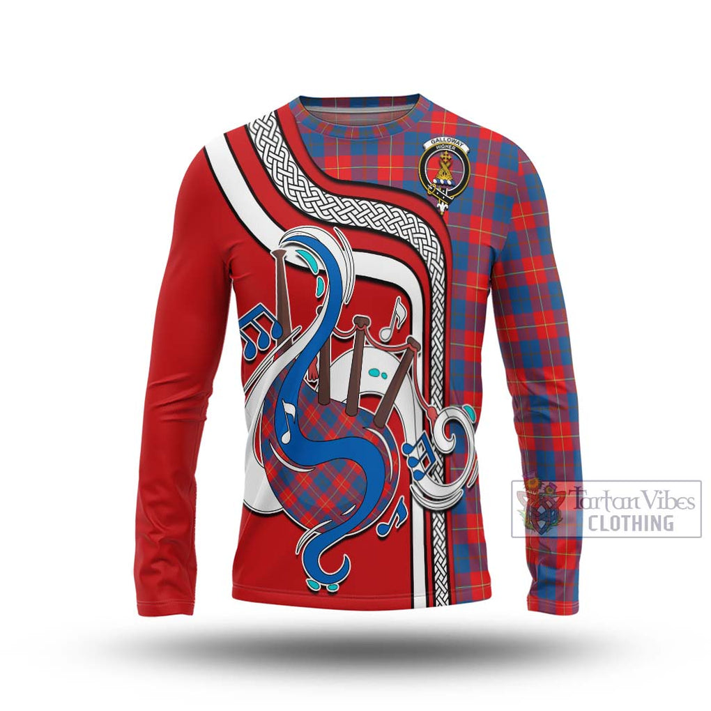 Tartan Vibes Clothing Galloway Red Tartan Long Sleeve T-Shirt with Epic Bagpipe Style