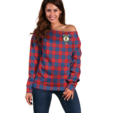 Galloway Red Tartan Off Shoulder Women Sweater with Family Crest