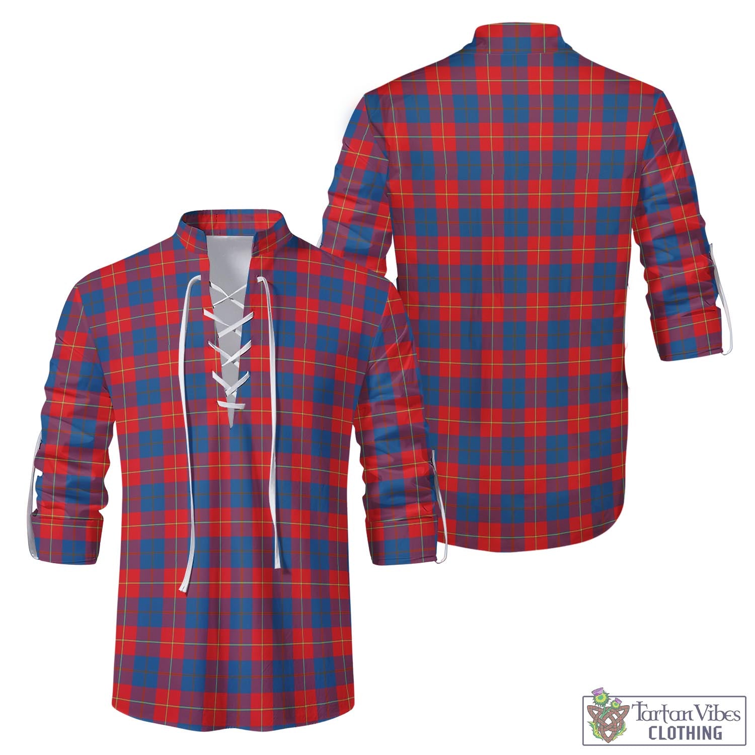 Tartan Vibes Clothing Galloway Red Tartan Men's Scottish Traditional Jacobite Ghillie Kilt Shirt