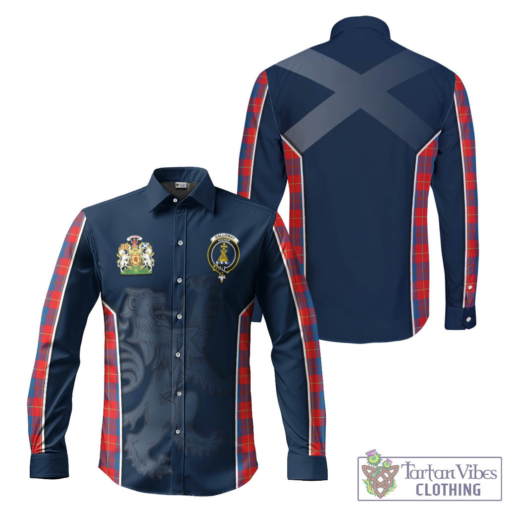 Tartan Vibes Clothing Galloway Red Tartan Long Sleeve Button Up Shirt with Family Crest and Lion Rampant Vibes Sport Style