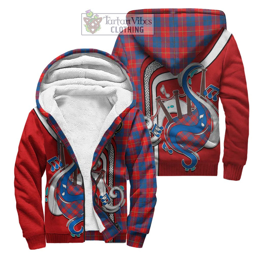 Galloway Red Tartan Sherpa Hoodie with Epic Bagpipe Style Unisex S - Tartanvibesclothing Shop