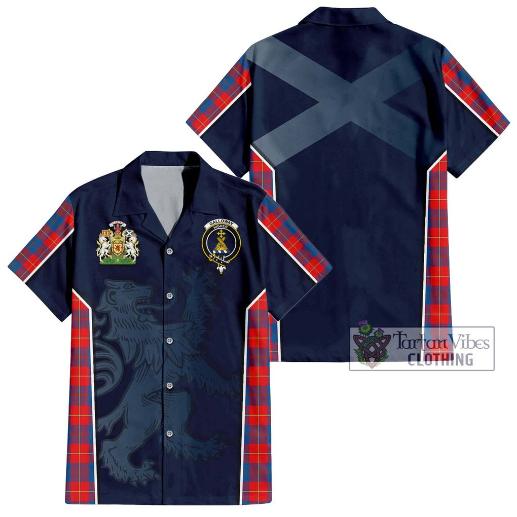 Galloway Red Tartan Short Sleeve Button Shirt with Family Crest and Lion Rampant Vibes Sport Style Kid - Tartan Vibes Clothing