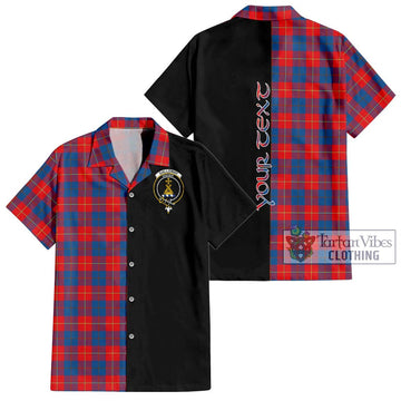 Galloway Red Tartan Short Sleeve Button Shirt with Family Crest and Half Of Me Style