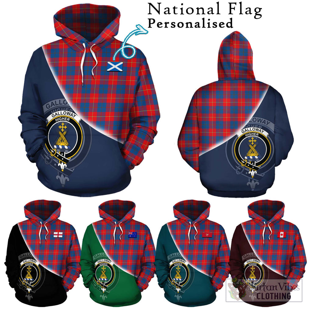 Galloway Red Tartan Hoodie with Personalised National Flag and Family Crest Half Style Zip Hoodie - Tartanvibesclothing Shop