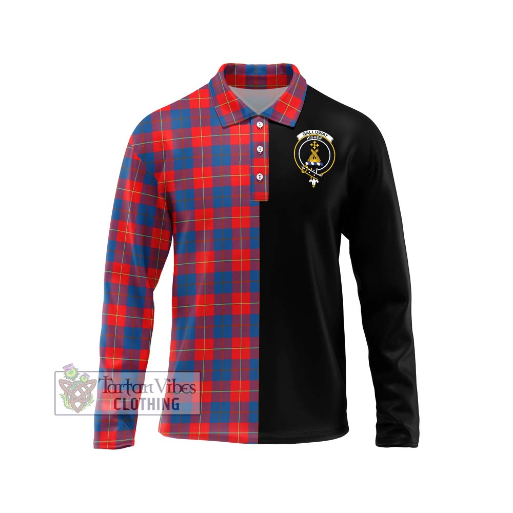 Galloway Red Tartan Long Sleeve Polo Shirt with Family Crest and Half Of Me Style Unisex - Tartanvibesclothing Shop