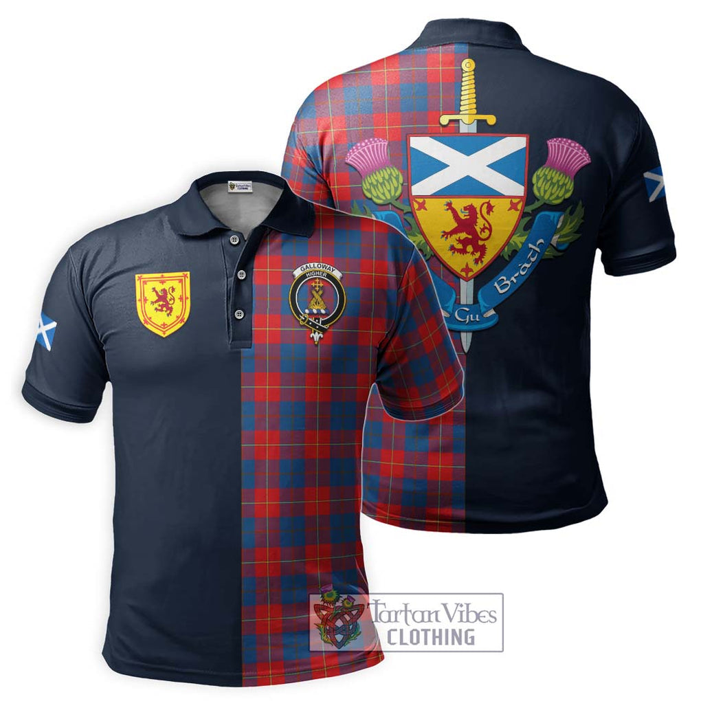 Tartan Vibes Clothing Galloway Red Tartan Polo Shirt with Scottish Lion Royal Arm Half Style