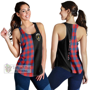 Galloway Red Tartan Women's Racerback Tanks with Family Crest and Half Of Me Style