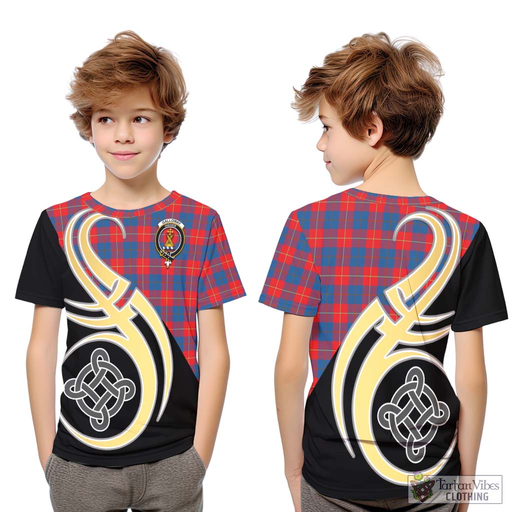 Galloway Red Tartan Kid T-Shirt with Family Crest and Celtic Symbol Style Youth XL Size14 - Tartan Vibes Clothing