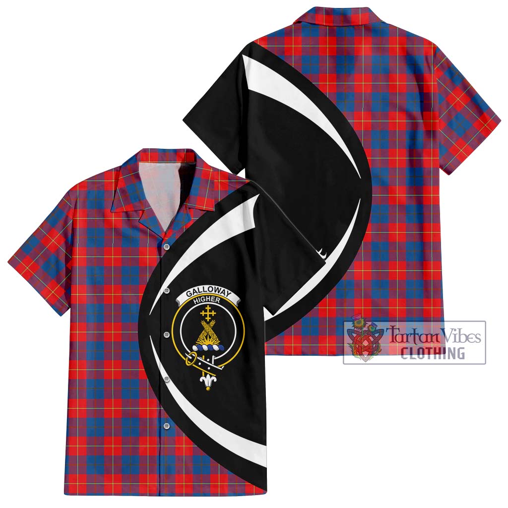 Galloway Red Tartan Short Sleeve Button Up with Family Crest Circle Style Kid - Tartan Vibes Clothing