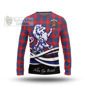 Galloway Red Tartan Long Sleeve T-Shirt with Alba Gu Brath Regal Lion Emblem