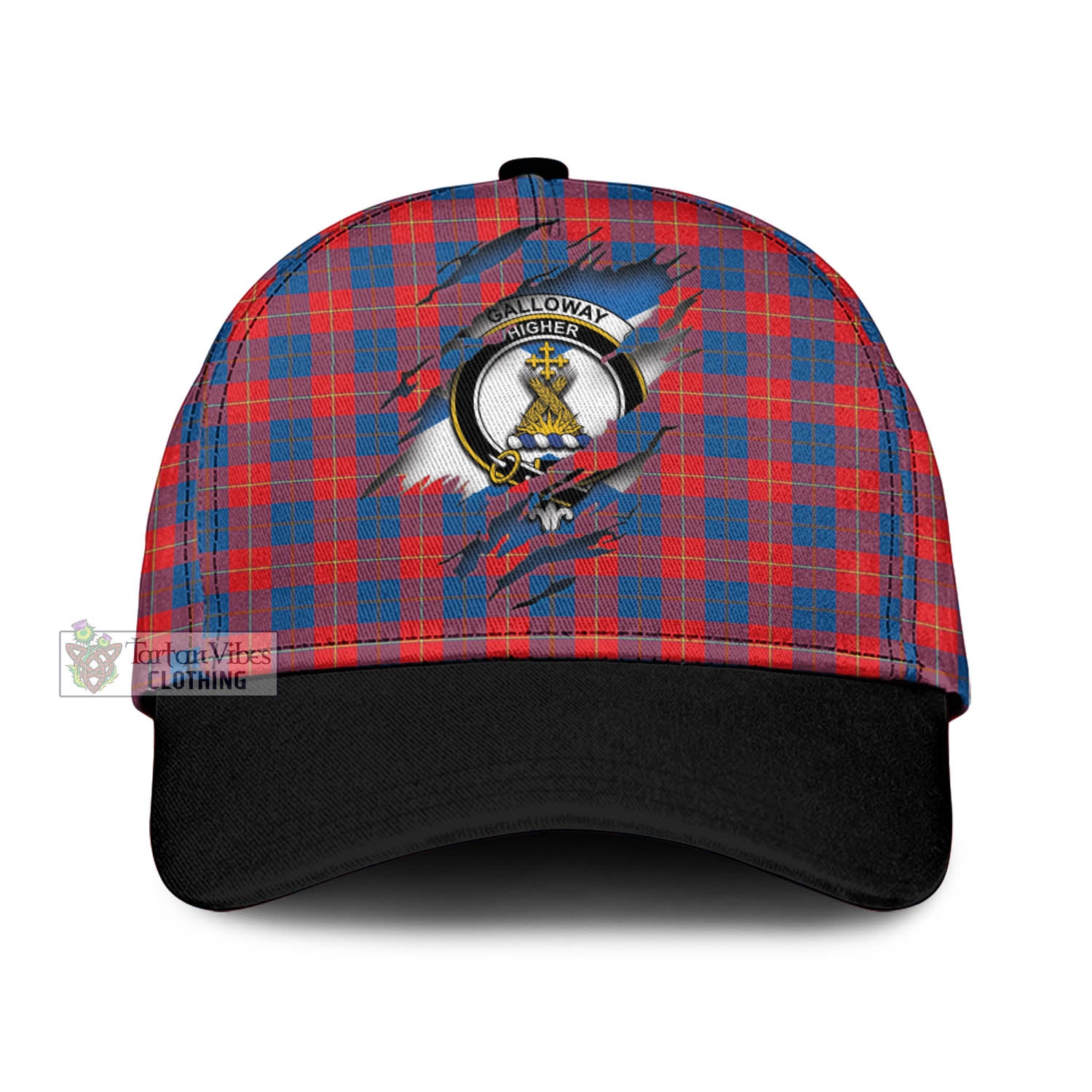 Tartan Vibes Clothing Galloway Red Tartan Classic Cap with Family Crest In Me Style