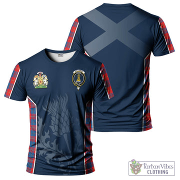 Galloway Red Tartan T-Shirt with Family Crest and Scottish Thistle Vibes Sport Style