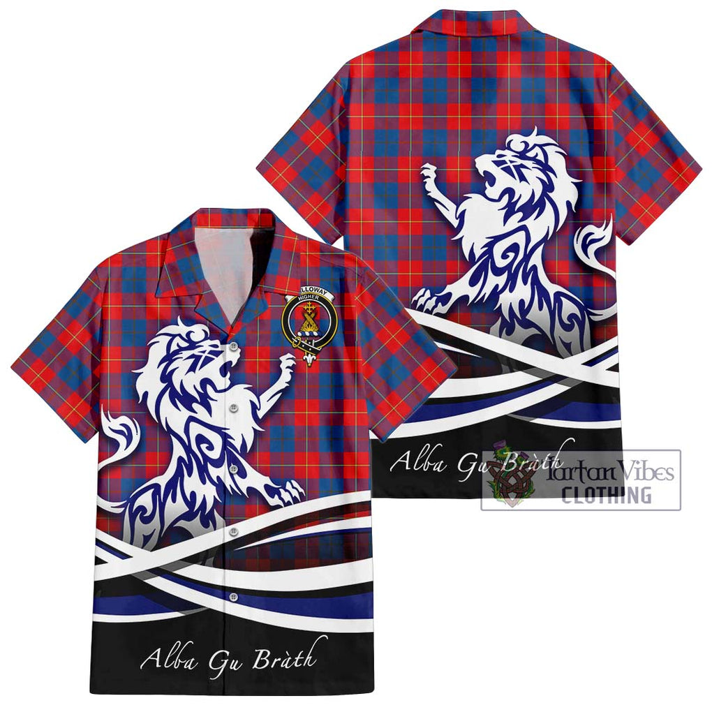 Galloway Red Tartan Short Sleeve Button Shirt with Alba Gu Brath Regal Lion Emblem Kid - Tartanvibesclothing Shop