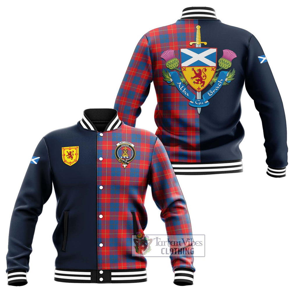 Tartan Vibes Clothing Galloway Red Tartan Baseball Jacket with Scottish Lion Royal Arm Half Style