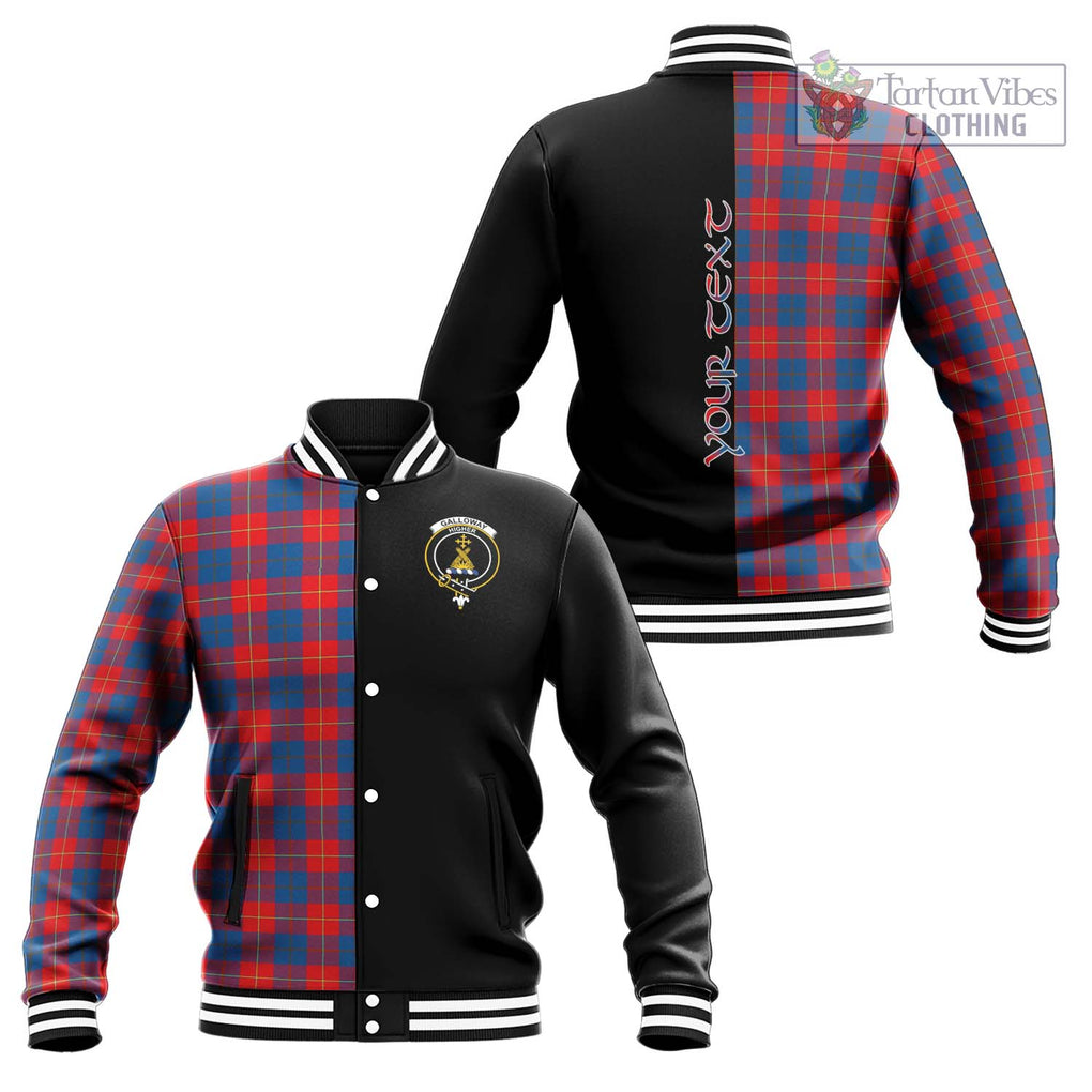 Galloway Red Tartan Baseball Jacket with Family Crest and Half Of Me Style Unisex - Tartanvibesclothing Shop