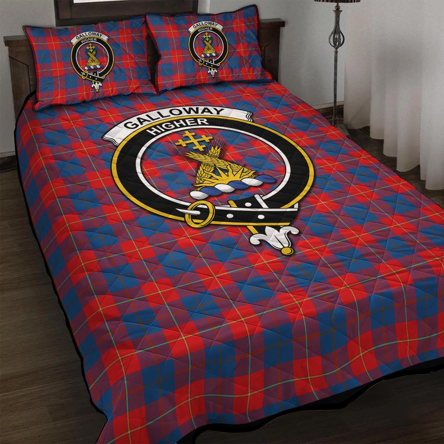 Galloway Red Tartan Quilt Bed Set with Family Crest - Tartan Vibes Clothing