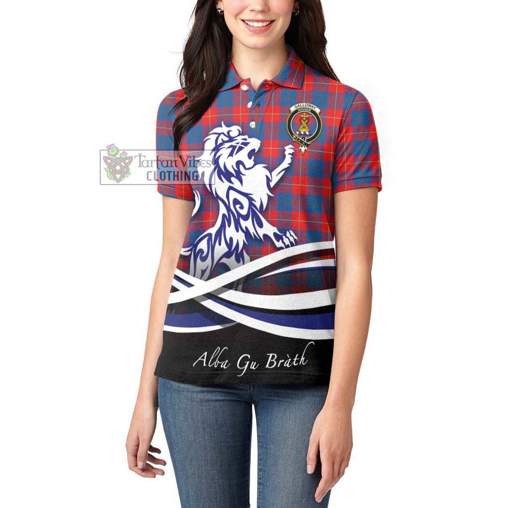 Galloway Red Tartan Women's Polo Shirt with Alba Gu Brath Regal Lion Emblem - Tartanvibesclothing Shop