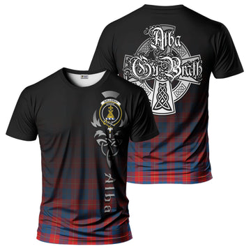 Galloway Red Tartan T-Shirt Featuring Alba Gu Brath Family Crest Celtic Inspired