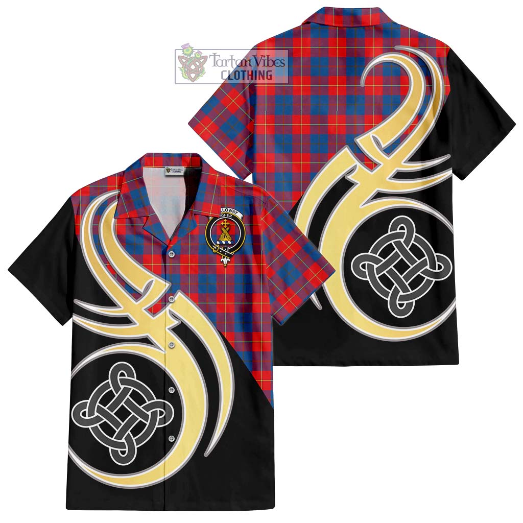 Galloway Red Tartan Short Sleeve Button Shirt with Family Crest and Celtic Symbol Style - Tartan Vibes Clothing