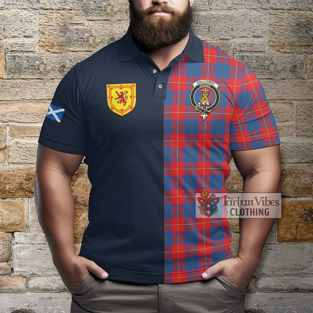 Tartan Vibes Clothing Galloway Red Tartan Polo Shirt with Scottish Lion Royal Arm Half Style