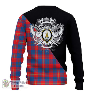 Galloway Red Tartan Ugly Sweater with Family Crest and Military Logo Style