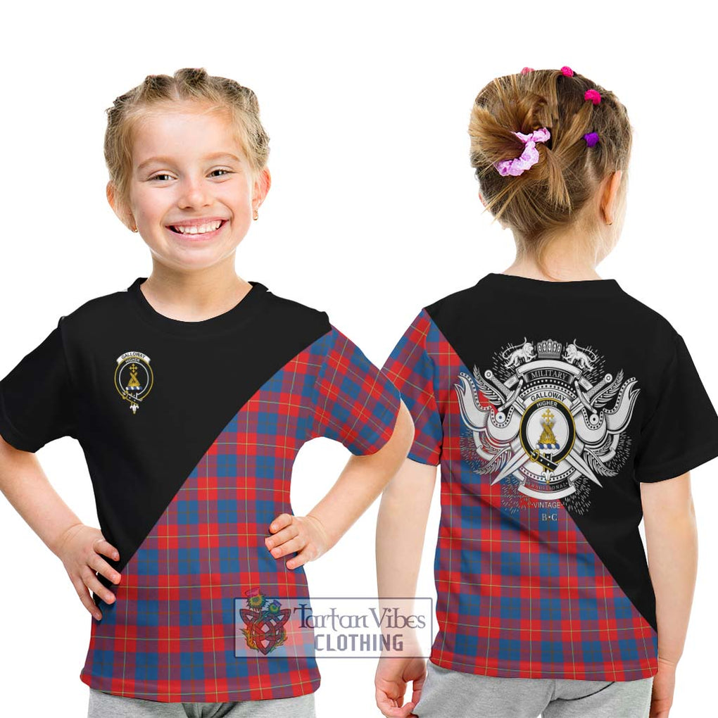 Galloway Red Tartan Kid T-Shirt with Family Crest and Military Logo Style - Tartanvibesclothing Shop