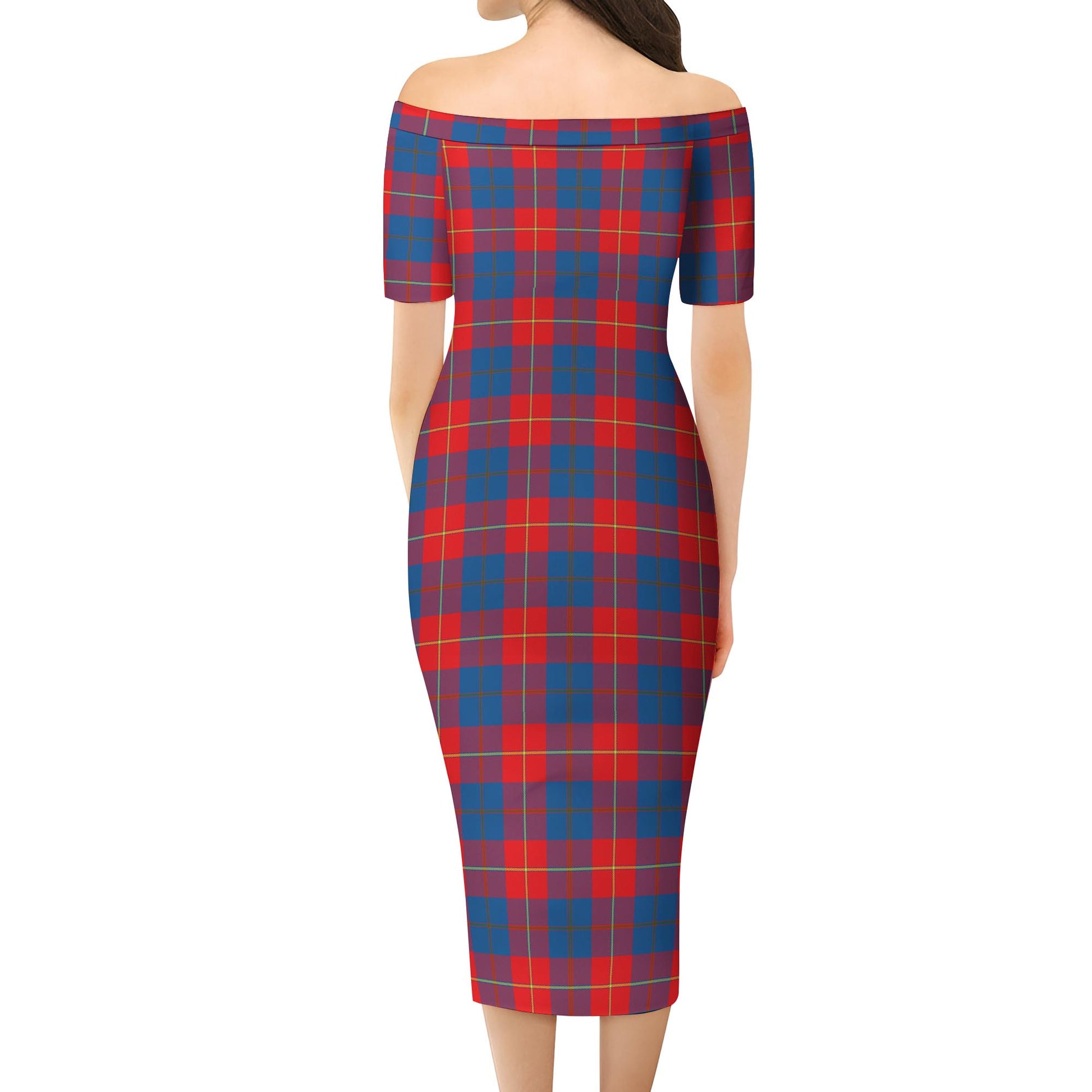 Galloway Red Tartan Off Shoulder Lady Dress - Tartanvibesclothing