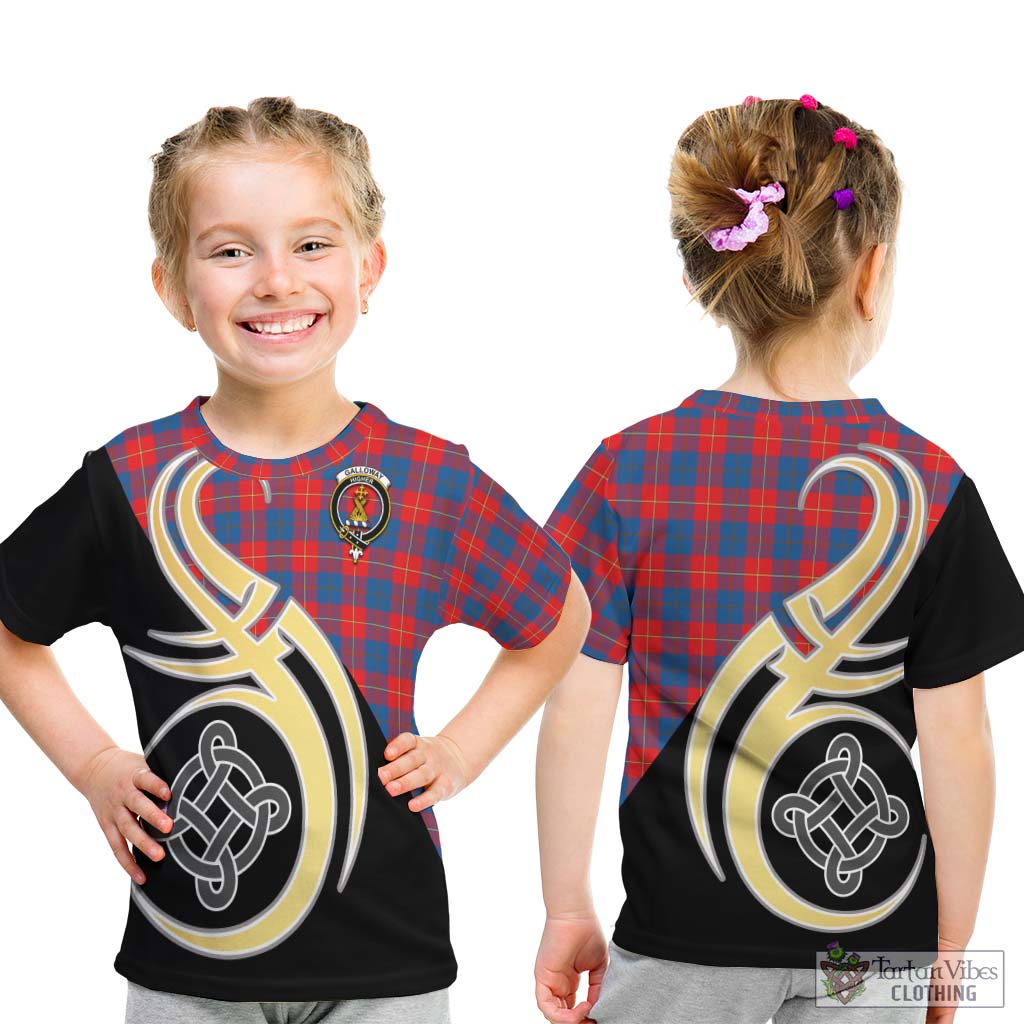 Galloway Red Tartan Kid T-Shirt with Family Crest and Celtic Symbol Style - Tartan Vibes Clothing