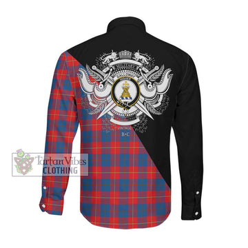 Galloway Red Tartan Long Sleeve Button Shirt with Family Crest and Military Logo Style